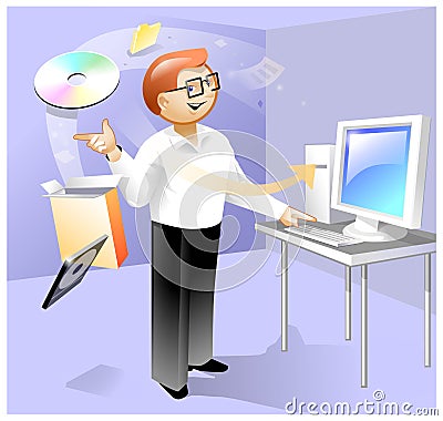 Magic install of software Cartoon Illustration