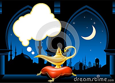 Magic lamp and arabic city skyline Vector Illustration