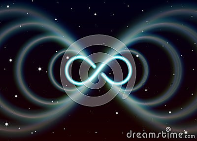 Magic lemniscate symbol, infinity or sideways eight spreads the mystic shiny energy in spiritual space Vector Illustration
