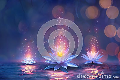 Magic Lotus Flower On Water - Miracle Concept Stock Photo