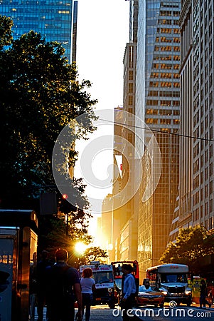 Magic manhattan during golden sunset Editorial Stock Photo