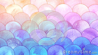 Magic Mermaid Scales Watercolor Fish squame background. Bright summer pink and blue sea pattern with reptilian scales Stock Photo