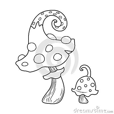 Magic mushrooms coloring page Vector Illustration