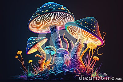 magic mushrooms in forest Cartoon Illustration