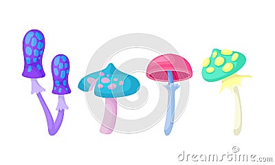 Magic Mushrooms Vector Set. Fairy Colorful Fungi Collection. Vector Illustration