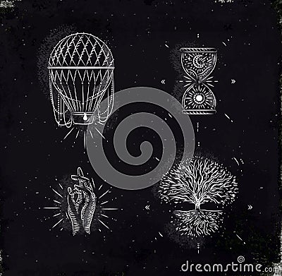 Magic and mystic signs tree of life chalk Vector Illustration