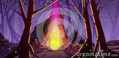Magic portal in deep dark forest Vector Illustration