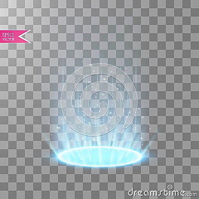 Magic portal of fantasy. Futuristic teleport. Light effect. Light rays of the night scene and sparks on a transparent Vector Illustration