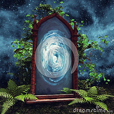 Magic portal with green plants Stock Photo