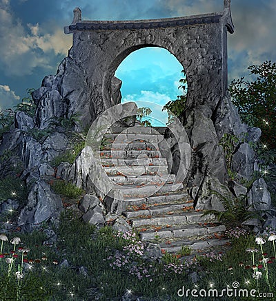 Magic portal in a natural scenery Stock Photo