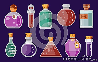 Potion Magic Bottles Fantasy Flat Gaming Icon Vector Illustration