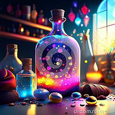 Magic potion in a magic laboratory. 3d illustration. 3d rendering AI Generated Cartoon Illustration