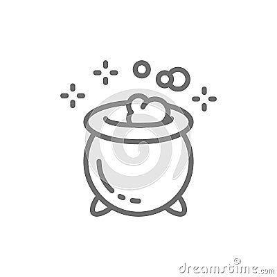 Magic potion pot for witches, halloween cauldron line icon. Vector Illustration