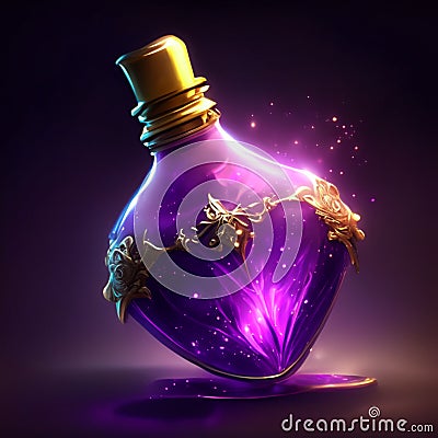 Magic potion in purple bottle. Vector illustration of magic potion in purple bottle. AI Generated Cartoon Illustration