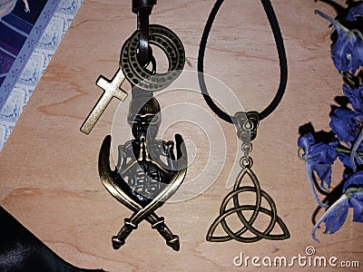 Magic protective pendants for witches and magicians Stock Photo