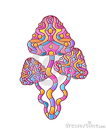 Magic psychedelic mushrooms. Vector Vector Illustration