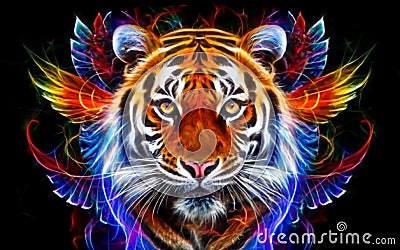 magic realism masterpiece , x ray animal totem, translucent tiger Stock Photo