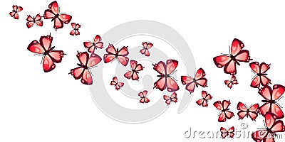 Magic red butterflies flying vector illustration. Summer cute moths. Vector Illustration