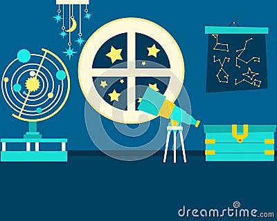 The Magic Room of Astronomy Vector Illustration