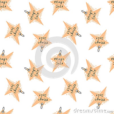 Magic Sale offer seamless pattern with stars and text. Vector Illustration