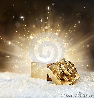 Magic shining of christmas gift Stock Photo