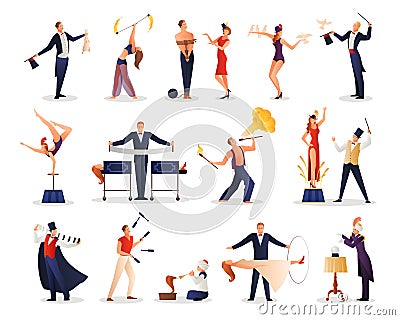 Magic Show People Set Vector Illustration