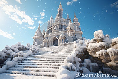 Magic snowy frozen castle. Generate ai Stock Photo