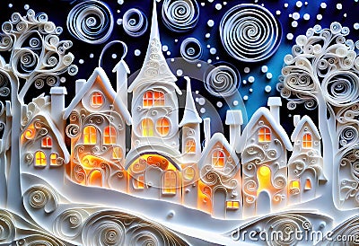 Magic snowy winterland with fairy houses and fantasy winter landscape Stock Photo