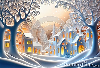 Magic snowy winterland with fairy houses and fantasy winter landscape Stock Photo