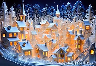 Magic snowy winterland with fairy houses and fantasy winter landscape Stock Photo