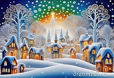 Magic snowy winterland with fairy houses and fantasy winter landscape Stock Photo