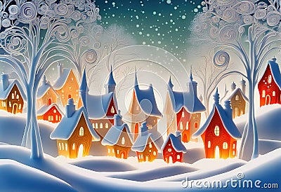 Magic snowy winterland with fairy houses and fantasy winter landscape Stock Photo