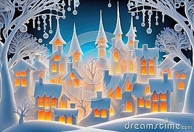 Magic snowy winterland with fairy houses and fantasy winter landscape Stock Photo