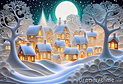 Magic snowy winterland with fairy houses and fantasy winter landscape Stock Photo