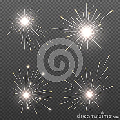 Magic spark effects, burning bengal lights, sparkler fire vector set Vector Illustration