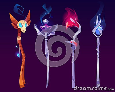 Magic staves for wizard or magician Vector Illustration