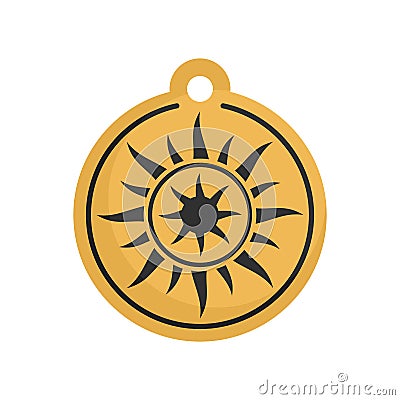 Magic sun medallion icon, flat style Vector Illustration