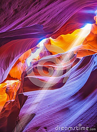 Magic sunbeam in slot-hole Antelope canyon Stock Photo