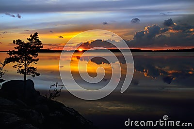 Magic sunset. Lake Pongoma, Northern Karelia, Russia Stock Photo