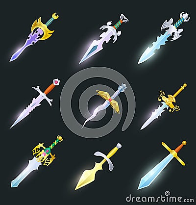 Magic swords isolated vector set Vector Illustration
