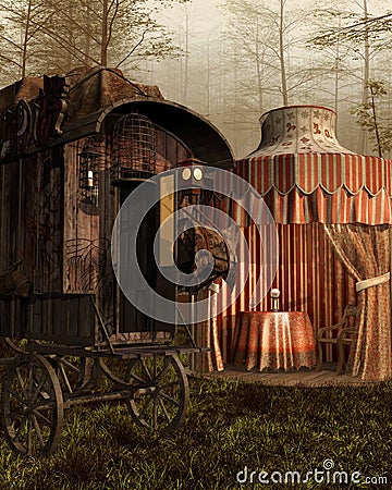 Magic tent and cart Stock Photo