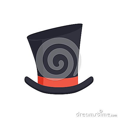 Magic top hat, gentleman hat cylinder with red ribbon, masquerade decor, carnival headdress element cartoon vector Vector Illustration
