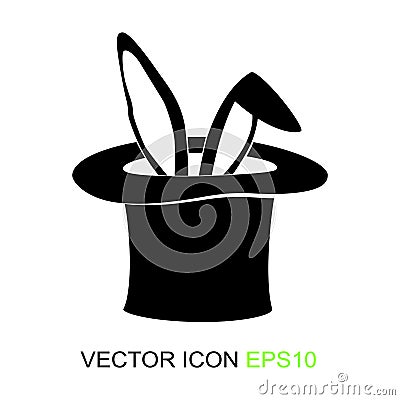 Magic trick-rabbit in the hat of the master. A flat icon. Sign. Vector. Logo. Cartoon Illustration