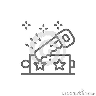 Magic trick with saw line icon. Vector Illustration