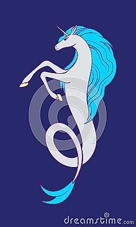 Magic underwater fish horse unicorn. Vector cartoon marine corn, under sea animal illustration, fantastic creature isolated on Vector Illustration