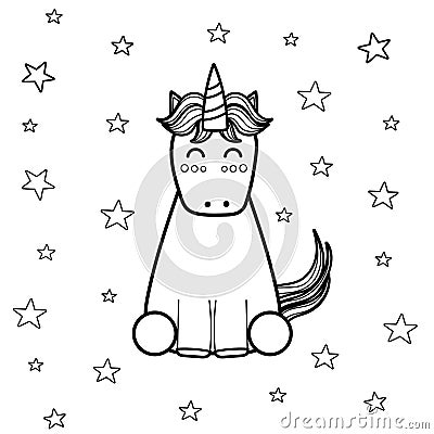 Magic unicorn coloring page for adults and kids. Great for coloring book Vector Illustration