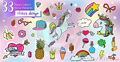 Magic unicorn sticker set Stock Photo