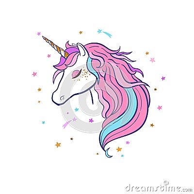Magic Unicorn . Vector hand drawn 1 Vector Illustration