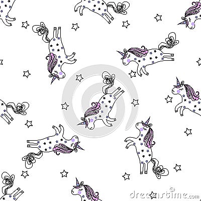 Magic unicorns seamless pattern Vector Illustration
