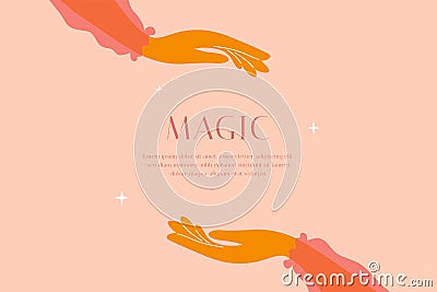 Magic vector illustration, design template with female hands, text space and stars Vector Illustration